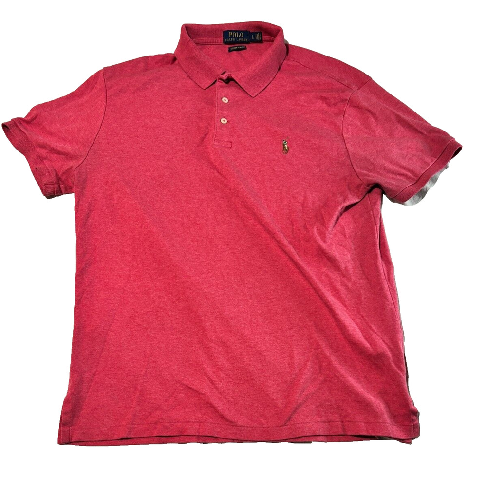 Polo Ralph Lauren Slim Fit Polo Shirt Men's L Flesh Pony Short Sleeve Pink